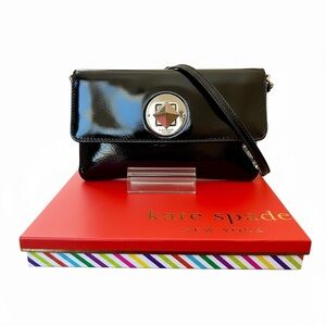 Kate Spade Black Patent Leather Twist Lock Crossbody with Box